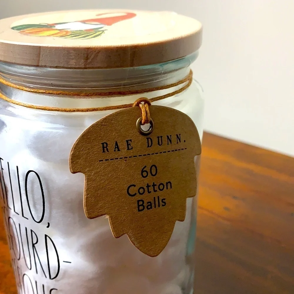 Rae Dunn Gnome Cotten Ball Glass Jar